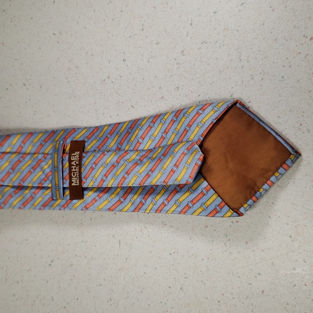 Michael Kors Men's Lite Blue Red Yellow Silk Dress Necktie - Picture 3 of 8